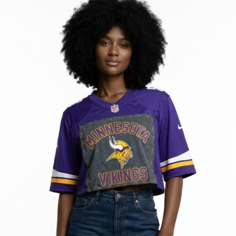 MINNESOTA VIKINGS Upcycled NFL Jersey Fits Up To Women’s Size Large NEW